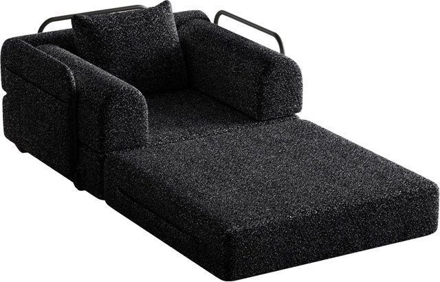 PXloue Schlafsofa 2 in 1 mit Bettfunktion aus Chenille und Metallrahmen in Schwarz - Bild 1