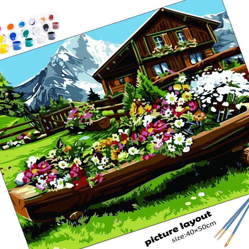 PhotoCustom Malen nach Zahlen Landschaft DIY Ölbild Bastelset für Erwachsene auf Leinwand in Mehrfarbig - Bild 3