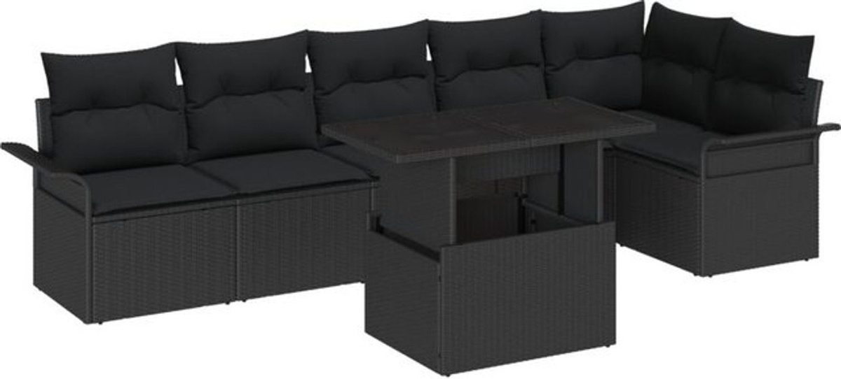 Vidaxl Modulares Garten-Sofa-Set aus Polyrattan mit Kissen in Schwarz - Bild 1