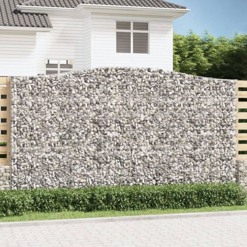 Vidaxl Gabionen mit Hochbogen Set aus verzinktem Eisen in Silber und Grau, 3 Stück, B: 400 cm, T: 50 cm, H: 220/240 cm - Bild 1