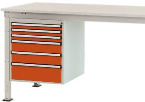 Manuflex Gehäuse-Unterbau Stationär ZB4914.2001 in Orange mit 6 Schubfächern, Nutzhöhe: 500 mm, für Tischtiefe: 1200 mm - Bild 1