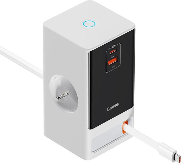 Baseus PowerCombo Verlängerungskabel mit 1 x Schuko, 1 x USB-A und 2 x USB-C in Weiß PSLR000602 - Bild 1