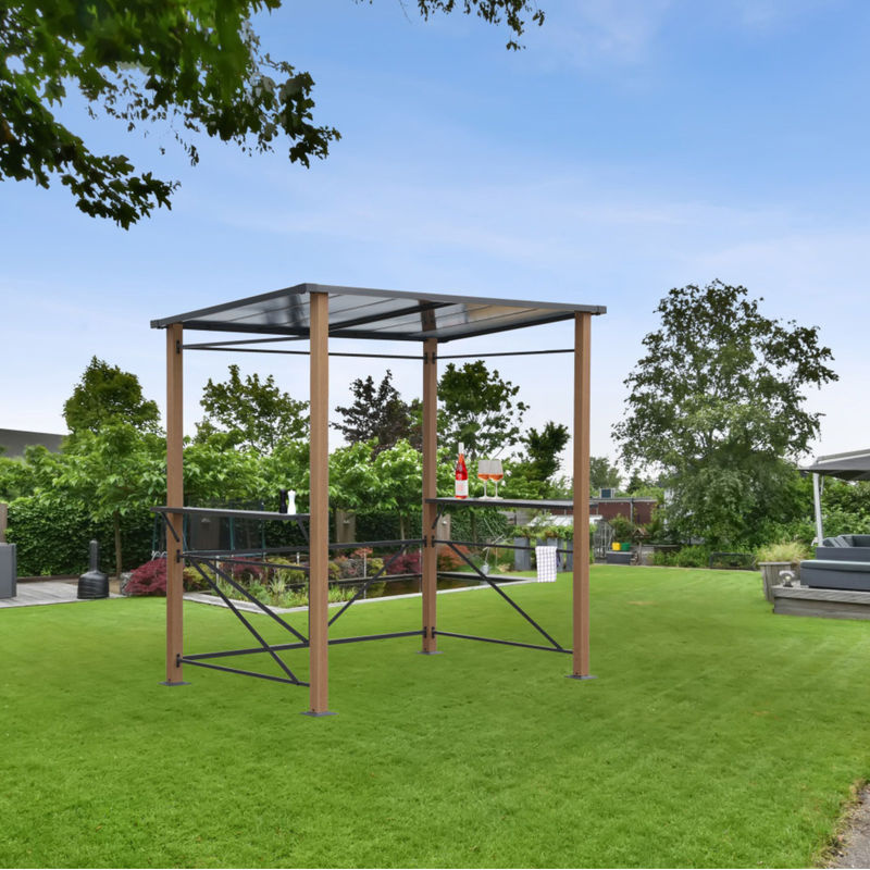 Leco Luxus-Grillpavillon aus Aluminium in Holzoptik, Anthrazit-Grau, B/T/H: 150 x 235 x 227 cm - Bild 2