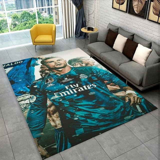 SywFourteen Rutschfester Teppich Fußballstar CR7 Motiv für Kinderzimmer und Wohnzimmer, Blau, B/T: 60 x 40 cm - Bild 1