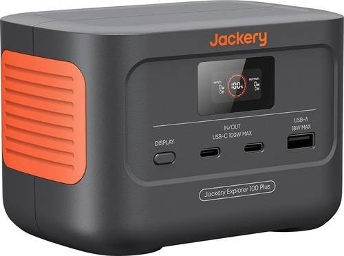 Jackery Explorer 100 Plus Powerstation 31Ah LiFePO4 in Schwarz und Orange mit Laderegler - Bild 1