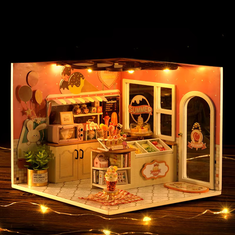 zuuton DIY Holz Miniatur Puppenhaus 3D Puzzle Bausatz mit Möbeln und LED - Bild 3