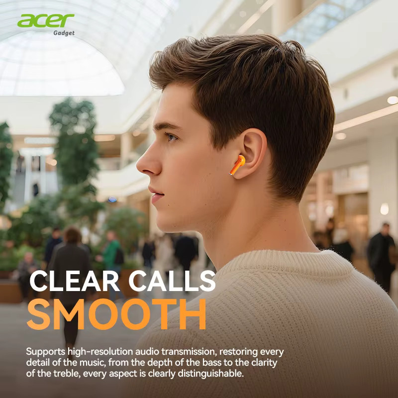Acer kabellose Bluetooth-Kopfhörer Semi-In-Ear mit Bluetooth 6.0-Chip und hochauflösendem Audio in Beige und Orange - Bild 2