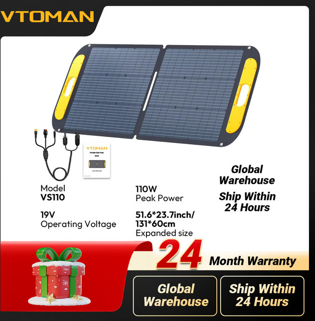 VTOMAN VS110 Solarpanel 110 W, faltbar und wasserdicht, Schwarz - Bild 1
