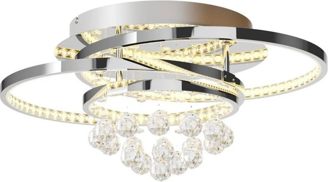 Lucande LED Deckenleuchte Keely in Chrom, moderne 1-flammige Wohnzimmerleuchte aus Metall und Kristall, dimmbar, Durchmesser: 35,0 cm, Höhe: 19,5 cm - Bild 1