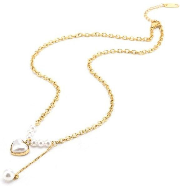 Koaem Halskette, Edelstahl, Gold, Perle, Damen, 45cm - Bild 1