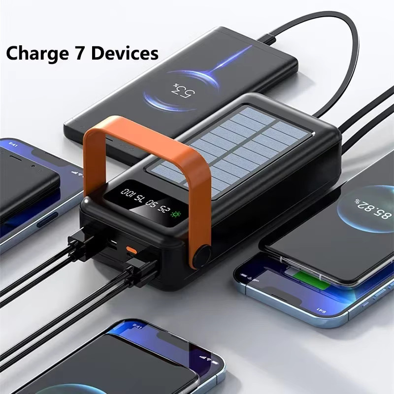 ROMOSS Solar-Powerbank mit 30000mAh Kapazität, schnelles Aufladen, integrierte 4 Kabel und LED-Licht, Farbe: Schwarz - Bild 3