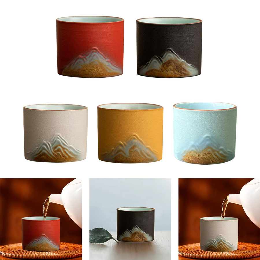 Kesoto Keramikbecher mit abstraktem geometrischem Muster in Schwarz und Multicolour, handgefertigte Sake-Tasse für Tee, Espresso oder Kaffee - Bild 4