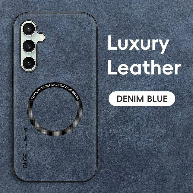 Magnetische Leder-Schutzhülle für Samsung Galaxy S25 S24 S23 Ultra Plus FE mit MagSafe Kompatibilität in Blau - Bild 1