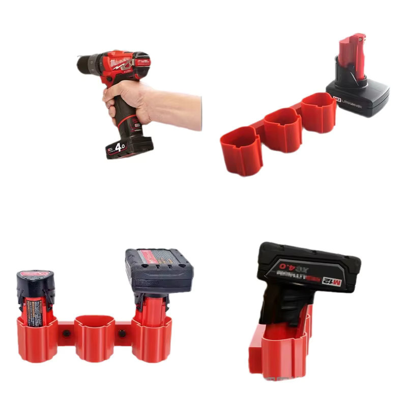 Ouliluye Batterie-Aufbewahrungshalter für Makita, Bosch und Milwaukee 10,8 V 12 V Batterien, rote Wandhalterung als Werkzeug-Display-Rack - Bild 3
