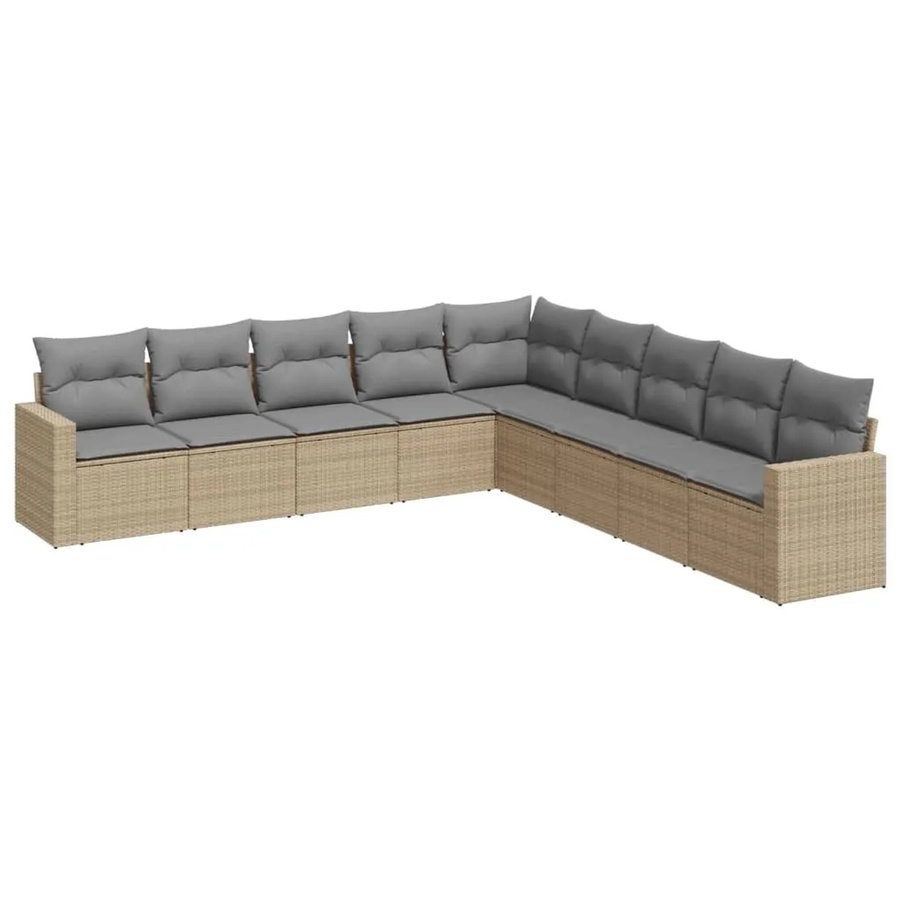 vidaXL 9-tlg Garten-Sofagarnitur in L-Form aus beige farbenem Poly-Rattan mit Kissen und pulverbeschichtetem Stahlgestell - Bild 2