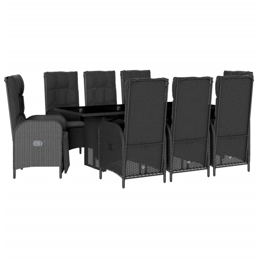 vidaXL 9-teilige Garten-Essgruppe aus Poly Rattan in Schwarz mit Kissen und Hartglas-Tischplatte - Bild 2