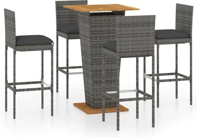 vidaXL 5-tlg Gartenbar-Set aus Poly Rattan und massivem Akazienholz in Grau und Anthrazit mit Kissen - Bild 1
