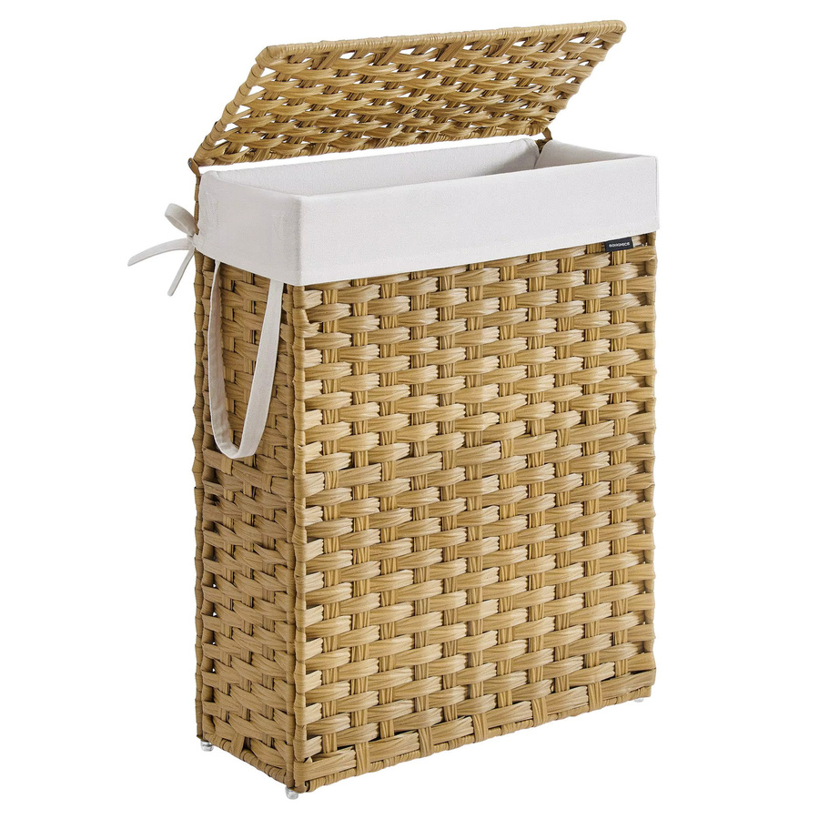 Songmics Wäschekorb mit Deckel und Griffen, faltbar, beige/gelb, 55 l, B/T/H: 46 x 61 x 55 cm - Bild 2