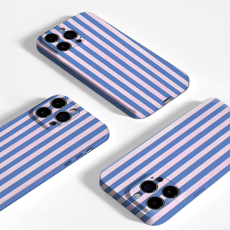 Luxuriöse doppellagige Handyhülle mit blauen und rosa vertikalen Streifen für Apple iPhone 17 16 15 14 13 12 11 Pro Max Plus X XS XR 7 8 Air - Bild 3