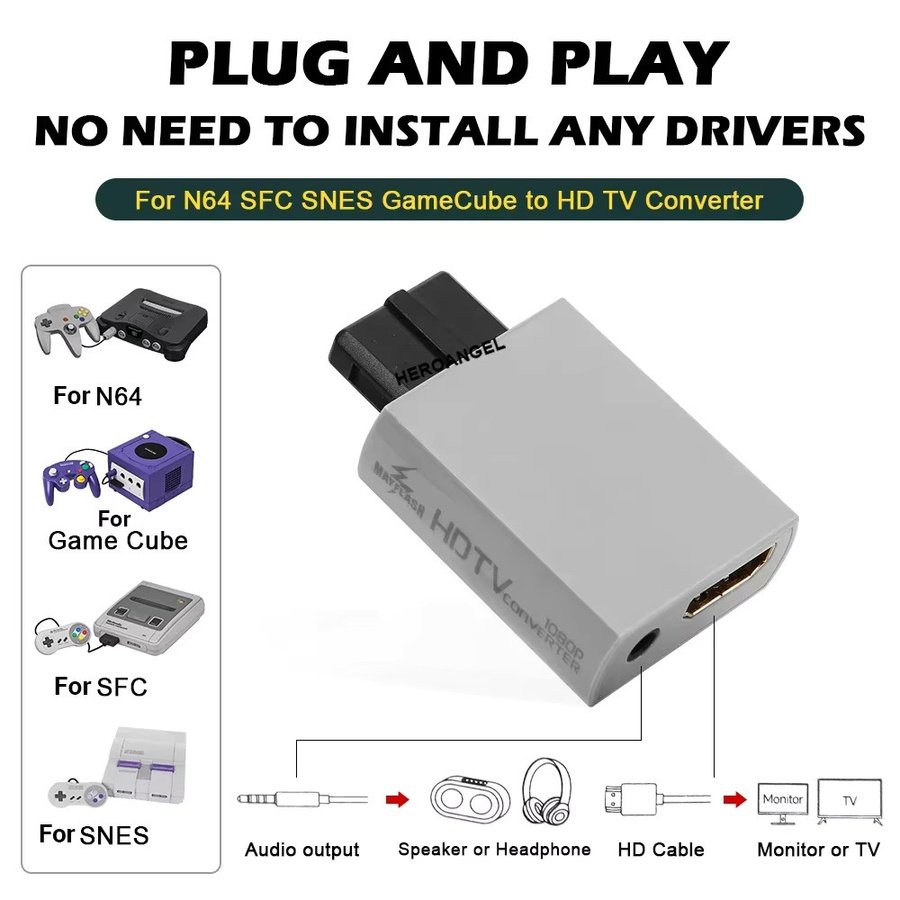 Mayflash HDMI Konverter Adapter für N64, GameCube, SFC und SNES mit 1080P Full HD und 3,5-mm-Audioanschluss für PC und HDTV-Monitore - Bild 5