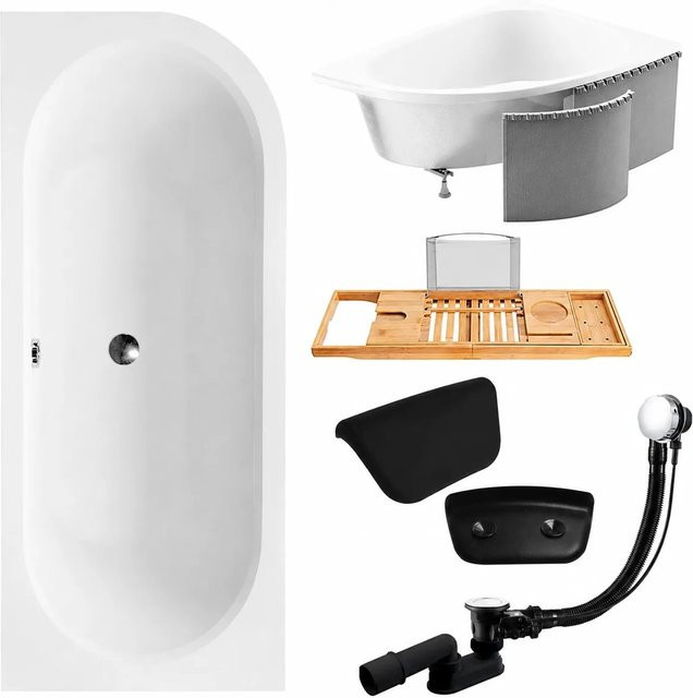 KOLMAN Eckbadewanne KODI in Weiß mit Styroporverkleidung, Bambus-Badewannenablage und Kopfstütze, Ausführung links, B/T: 160 x 75 cm - Bild 1
