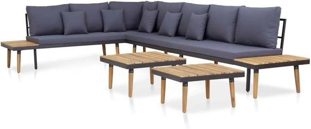 vidaXL 7-tlg Garten-Lounge-Set aus Akazienholz und Metall in Braun und Grau mit Kissen und Couchtisch - Bild 1
