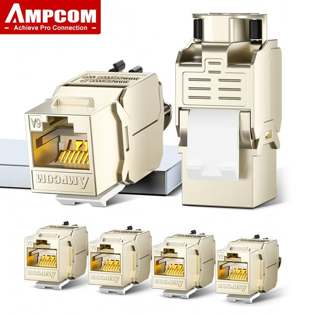 AMPCOM RJ45 STP Keystone Steckverbinder aus Zinklegierung mit Ratschenverschluss, werkzeuglose Montage, 50U vergoldet, kompatibel mit Cat8/7A/7/6A/6 - Bild 1