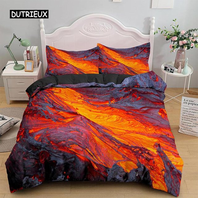 Binchi Outdoor Product Bettwäsche-Set Vulkan-Design aus Mikrofaser, rot-gelb, Kingsize B/H: 210 x 210 cm - Bild 1