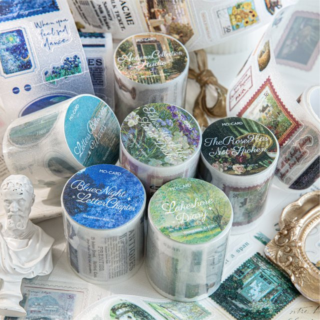 JIANQI Vintage PET Washi Klebeband im Ölgemälde-Stil für Scrapbooking und DIY-Collagen, Mehrfarbig, Breite: 5 cm, Länge: 2 m - Bild 1
