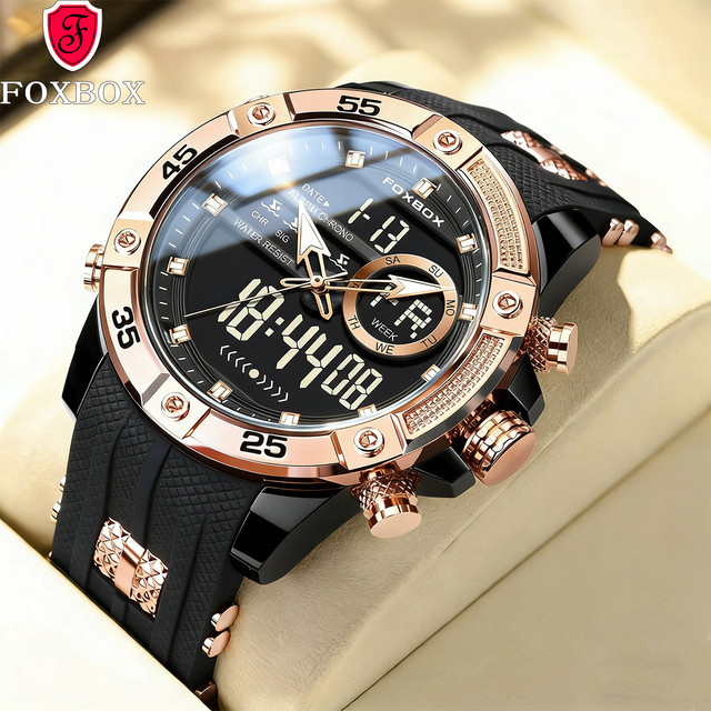 FOXOBOX Chronograph Armbanduhr, Analog-Digital, Quarz, Schwarz, Herren - Bild 1