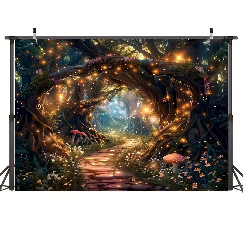 VIKAMA Wandteppich mit Pailletten-Waldbogen in Mehrfarbig, Textil-Wanddekoration mit floralem Motiv - Bild 3