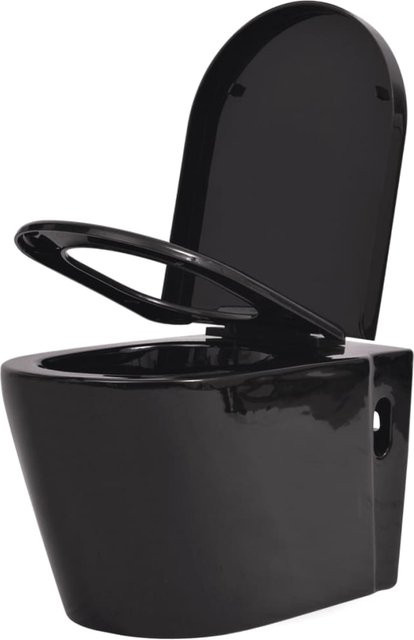 Wandhängende Toilettenschüssel aus Keramik von VD Home Furnishing in Schwarz mit Soft-Close-Funktion - Bild 1