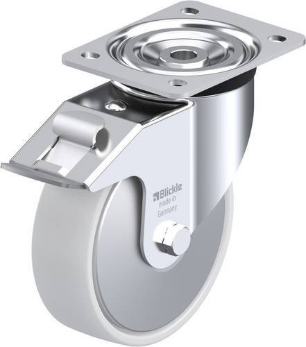 Blickle Lenkrolle L-PO 160R-FI-FA mit Feststeller in Weiß und Grau, Rad-Durchmesser: 160 mm, Tragfähigkeit: 400 kg - Bild 1