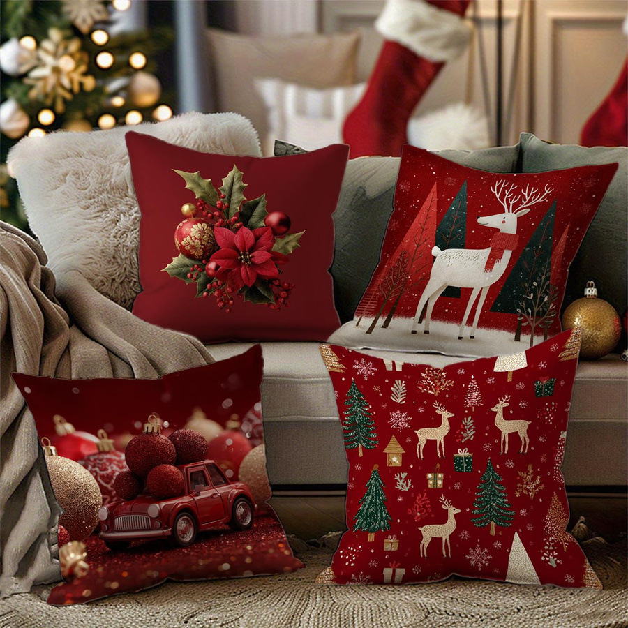 Dekorative Weihnachtliche Kissenbezüge aus Peach Skin für Sofa, Auto oder Schlafzimmer, 1 Stück, B/B/H: 18 x 18 x 18 cm - Bild 3
