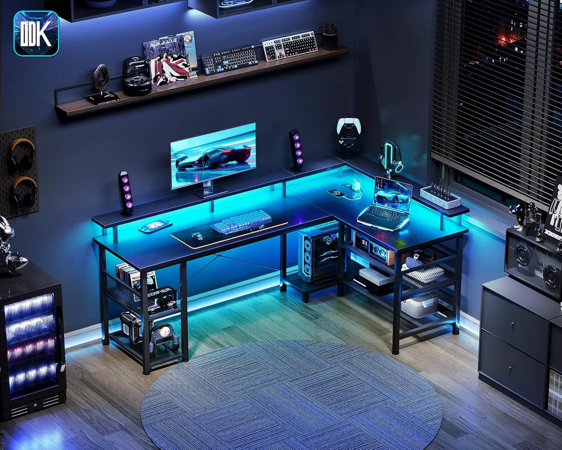 Coleshome Gaming Tisch mit LED und reversibler Platte in Schwarz, B: 150 cm, T: 102 cm - Bild 3