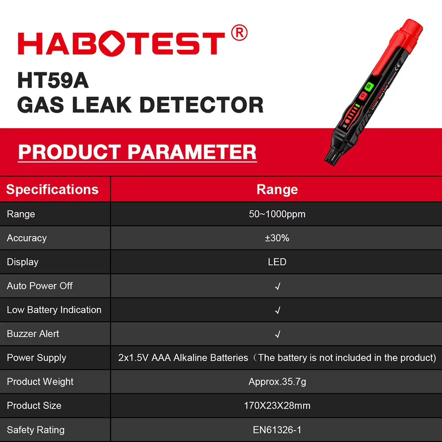 HABOTEST HT59A Erdgasdetektor mit akustischem und visuellem Alarm als tragbarer Gasdetektor zur Lokalisierung brennbarer Gasquellen für den Haushalt - Bild 5