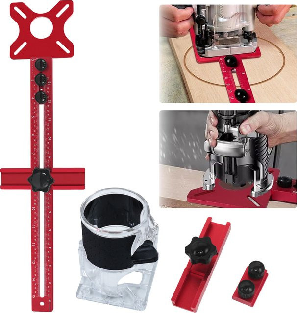 FNICEL Fräsnut-Halterung aus Aluminium in Rot für Schrankbeschläge und Kreisschnitte - Bild 1