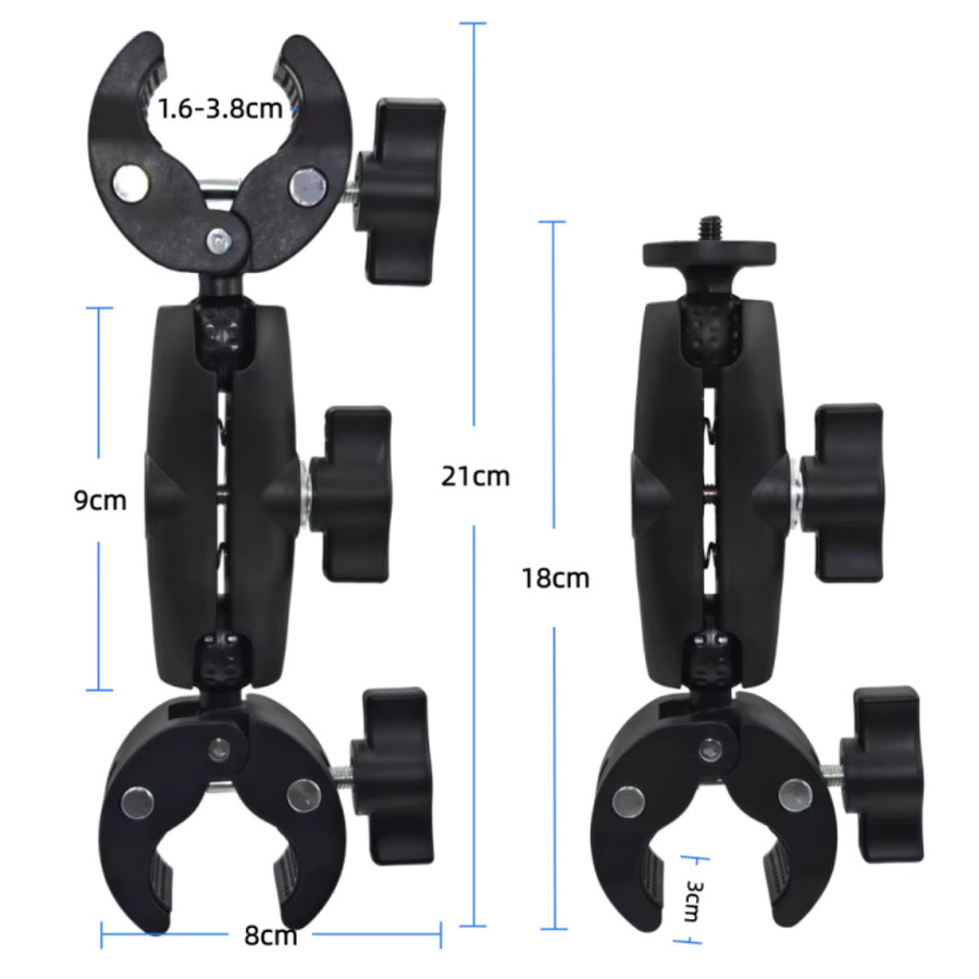 AKwing Motorrad-Halterung mit Verlängerungsstange und doppelseitiger Super-Klemme für Insta360 X2 X3 X4 X5 Action-Kameras, Schwarz - Bild 4
