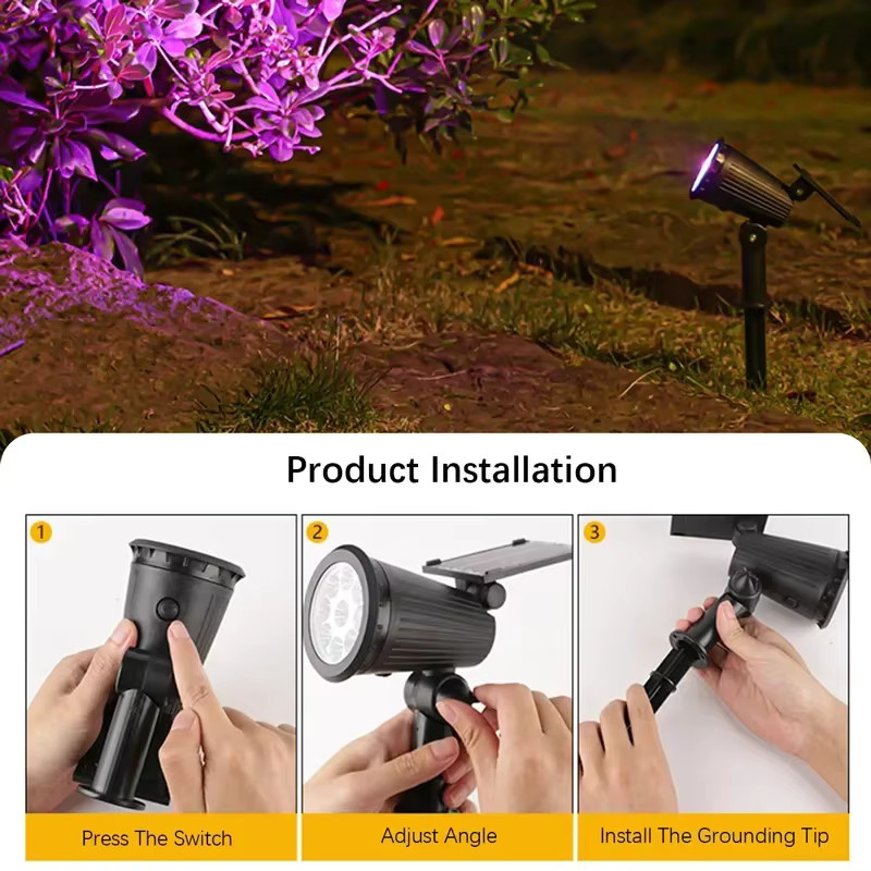 XIWANGFIRE Solarstrahler mit 9 LEDs in Schwarz, verstellbare LED-Außenbeleuchtung für Garten und Rasen mit warmweißem Licht - Bild 6