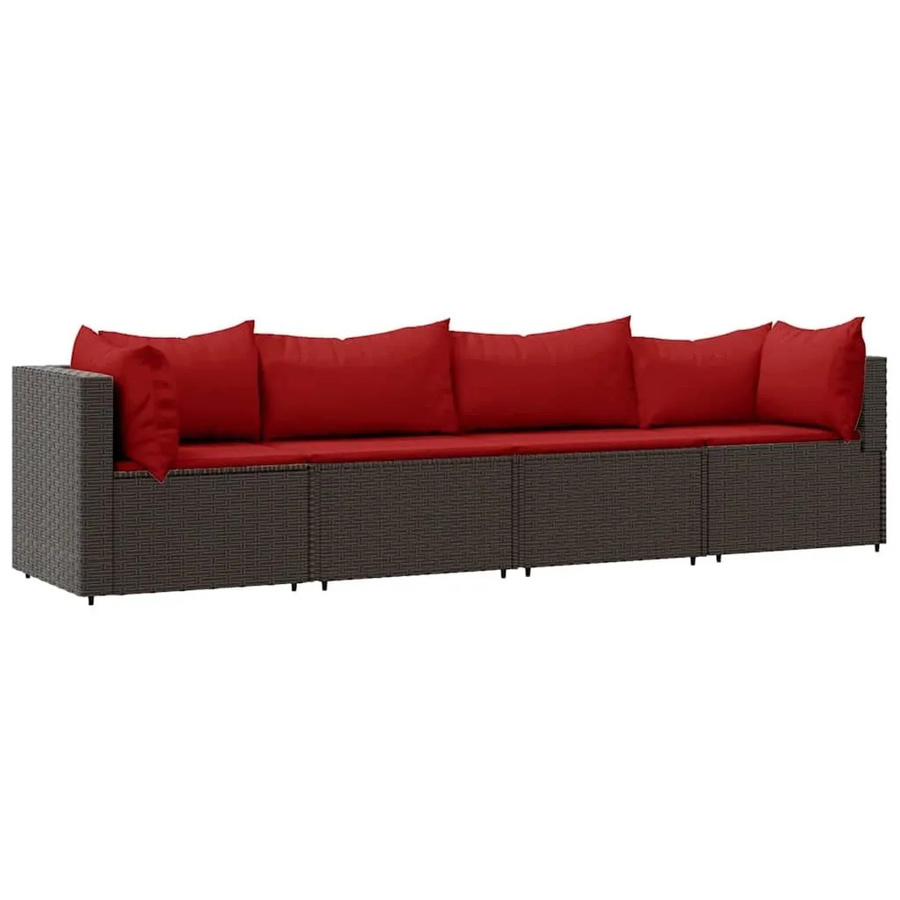 vidaXL 4-tlg Garten-Lounge-Set in L-Form aus Poly Rattan mit Kissen in Braun und Rot - Bild 1