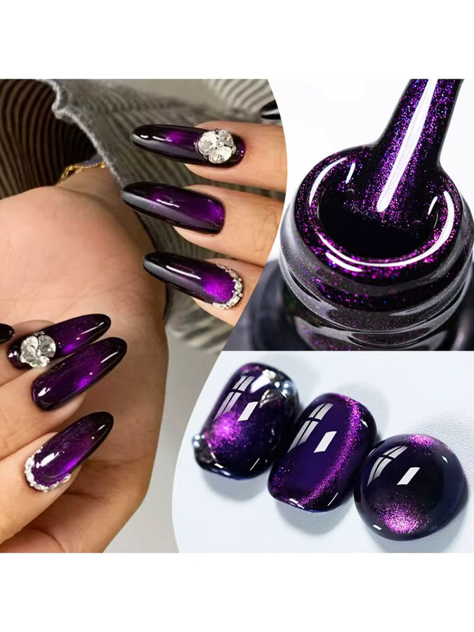 MEET ACROSS Lila-Goldene Flamme Magnetischer Gel Nagellack, 7 ml, Schimmernd - Bild 7