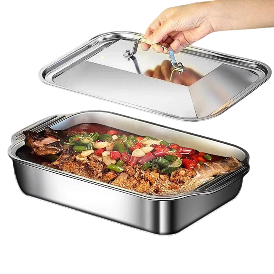 Rechteckige Edelstahl-Backform mit Deckel in Silber für Kuchen, Fisch oder Lasagne - Bild 6