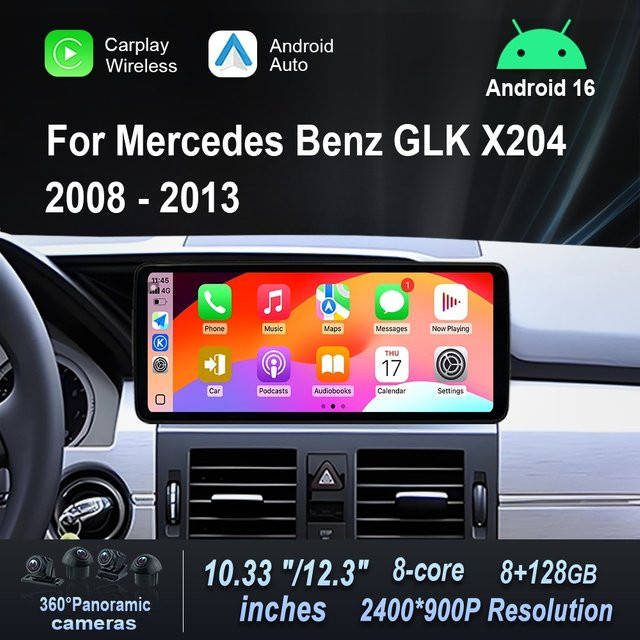LIARO-NAVI Android 16 Autoradio für Mercedes Benz GLK X204 (2008 - 2013) mit Touchscreen, kabellosem CarPlay, GPS, 4G und WLAN in Schwarz - Bild 1
