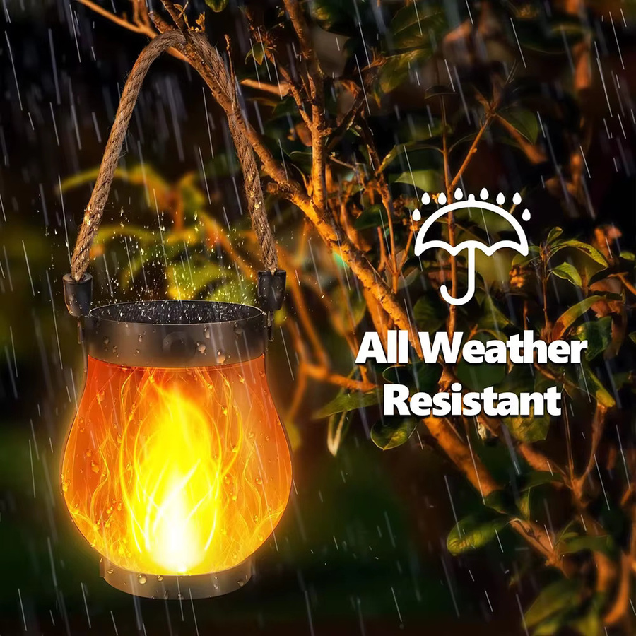 Solar-Laterne mit Flammeneffekt in Schwarz, IP65 wasserdichte Solar-Außenlampe für Garten und Terrasse mit Haken und Typ-C-Ladung, B/H/T: 12,0 x 25,5 x 4,0 cm - Bild 2
