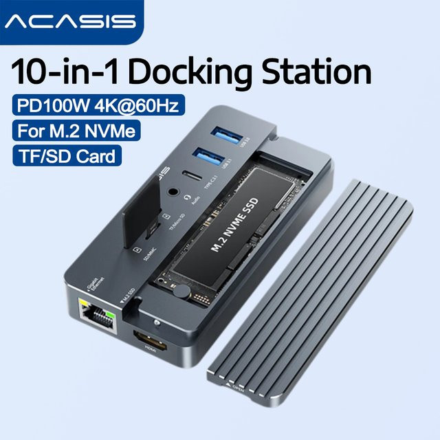 Acasis 10-in-1 M.2 NVMe SSD-Gehäuse und Dockingstation in Grau mit HDMI 4K60Hz, 100W PD, RJ45 Ethernet und USB-A Anschlüssen für MacBook Pro/Air und Windows PC - Bild 1