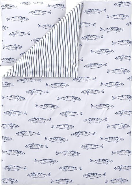 LIVARNO Edel-Renforcé-Bettwäsche mit Fischmuster in Multicolour, Set bestehend aus 1x Bettbezug und 1x Kissenbezug, Baumwolle, B/H: 135 x 200 cm, Kissenbezug: 80 x 80 cm - Bild 1