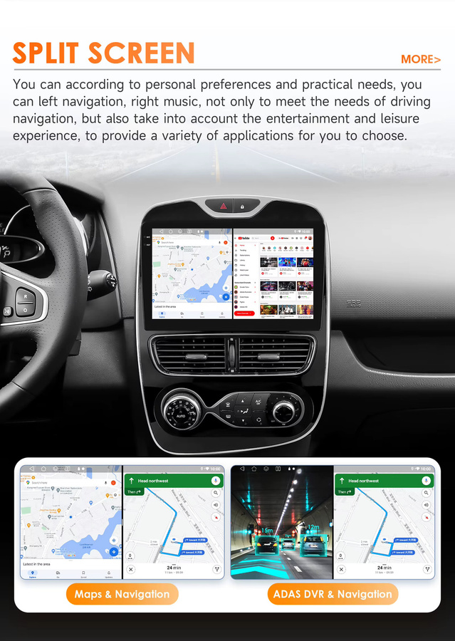 OSSURET Autoradio-Multimedia-Player für Renault Clio 4 2012–2019 mit GPS, 4G und Android Auto, Snapdragon 6115, Schwarz - Bild 2
