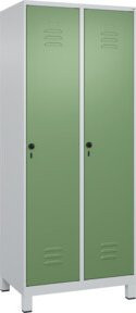 C+P Spind Classic PLUS Garderobenschrank mit 2 Abteilen, Höhe: 195 cm, Breite: 80 cm, Tiefe: 50 cm, Farbe: Grau/Grün, mit Sicherheits-Drehriegel, 4 Garderobenhaken und Trennwand - Bild 1