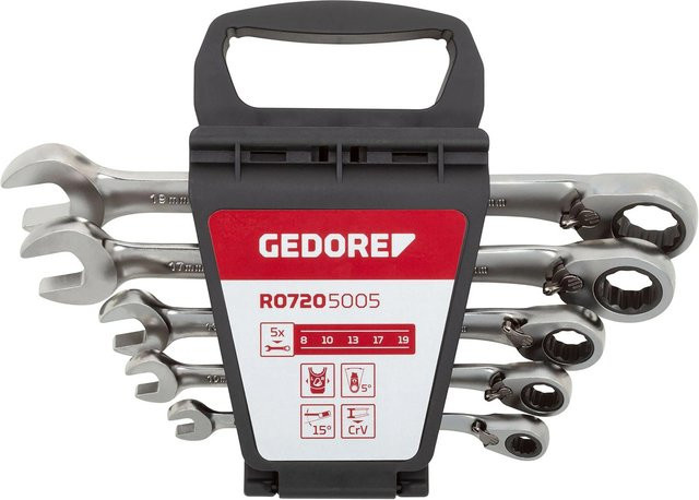 Gedore red Maul-Ringratschenschlüssel-Satz R07205005, 5-teilig, umschaltbar, SW 8-19 mm, silber - Bild 2