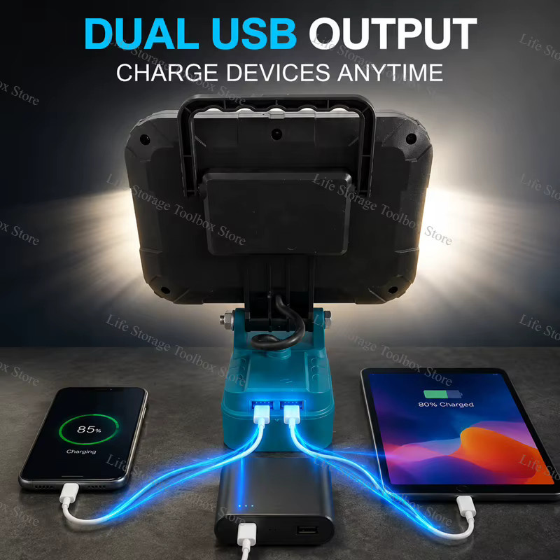 Makita LED-Tragbare Lichtlaterne in Schwarz mit USB-Ladeanschluss und Haken für Makita 18 V Li-Ionen-Akkus - Bild 4